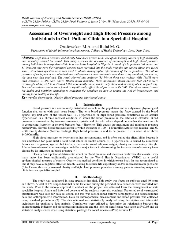 Overweight and Hypertension Study in Nigeria | PDF | Blood Pressure ...