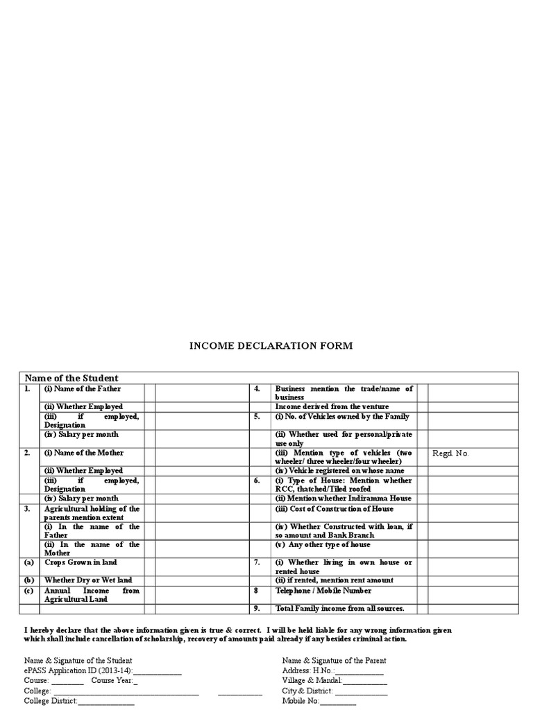 Income Declaration Form | PDF | Government | Economies