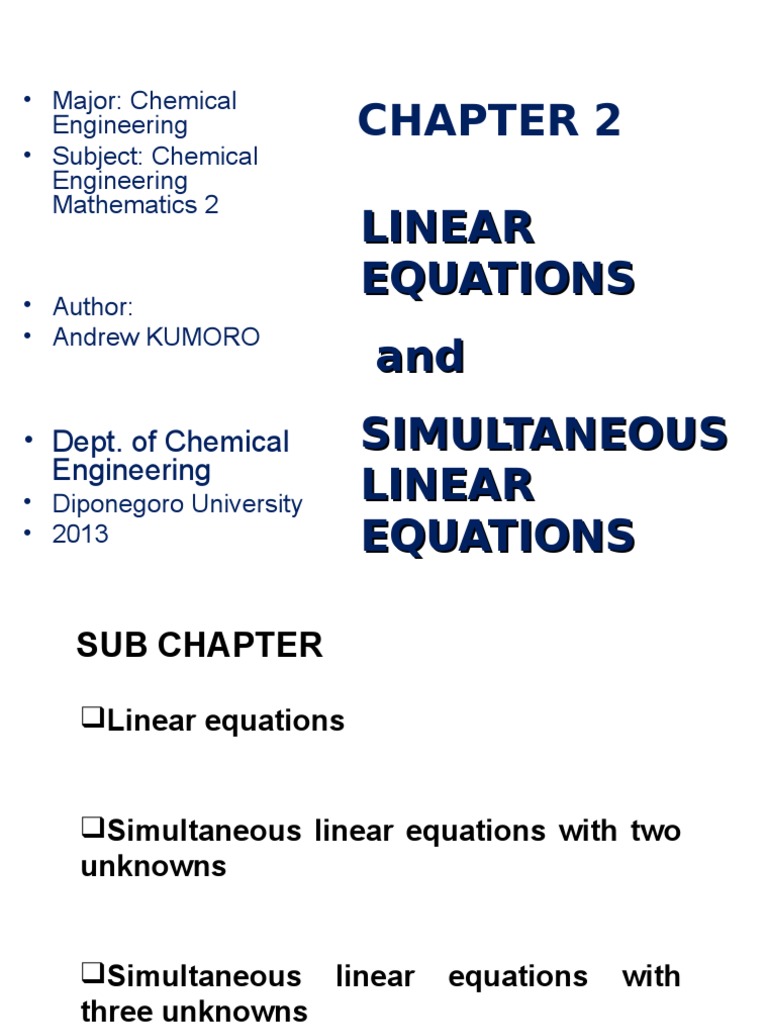 Simultaneous Linear Equation | PDF | Equations | System Of Linear Equations