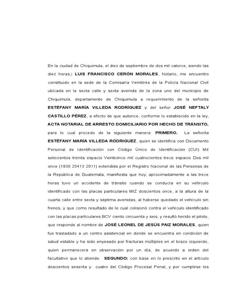 Acta Notarial Arresto Domiciliario