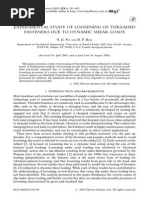 Experimental Study of Loosening of Threaded Fasteners Due To Dynamic Shear Loads