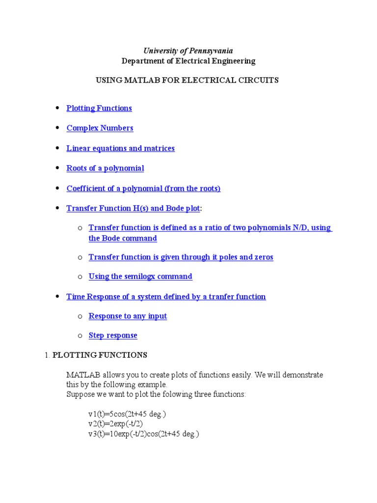 Modeling Electrical Circuits Using MATLAB: Techniques for Time and ...