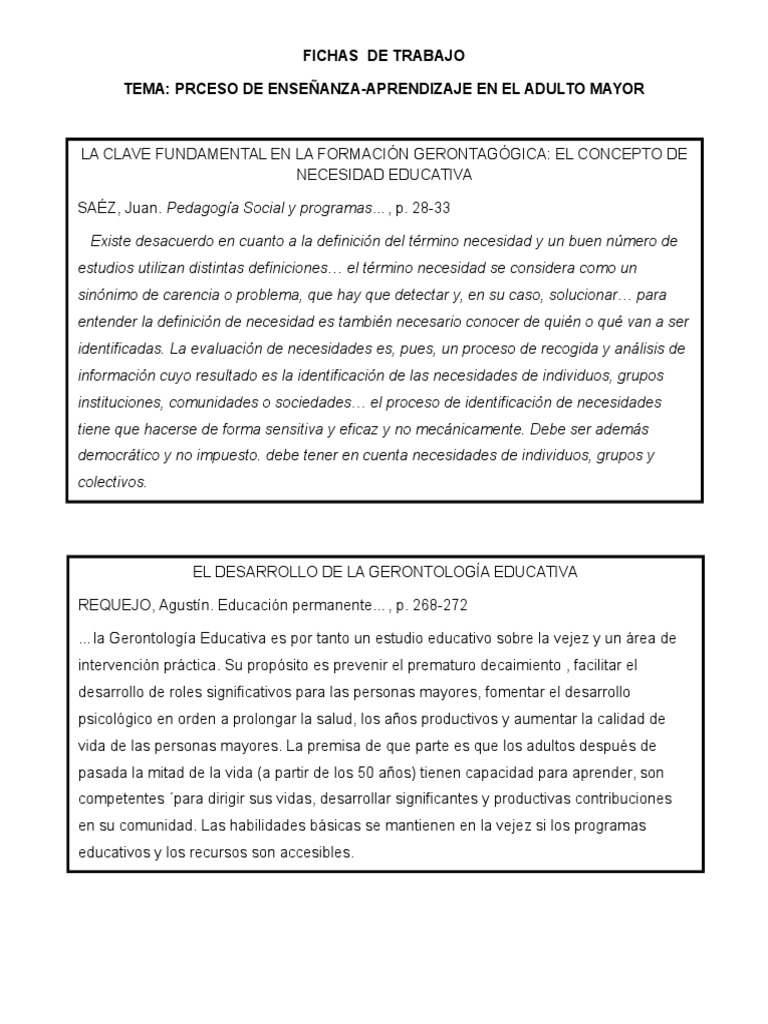 Gerontología Educativa y Aprendizaje en Mayores | PDF | Vejez | Adultos