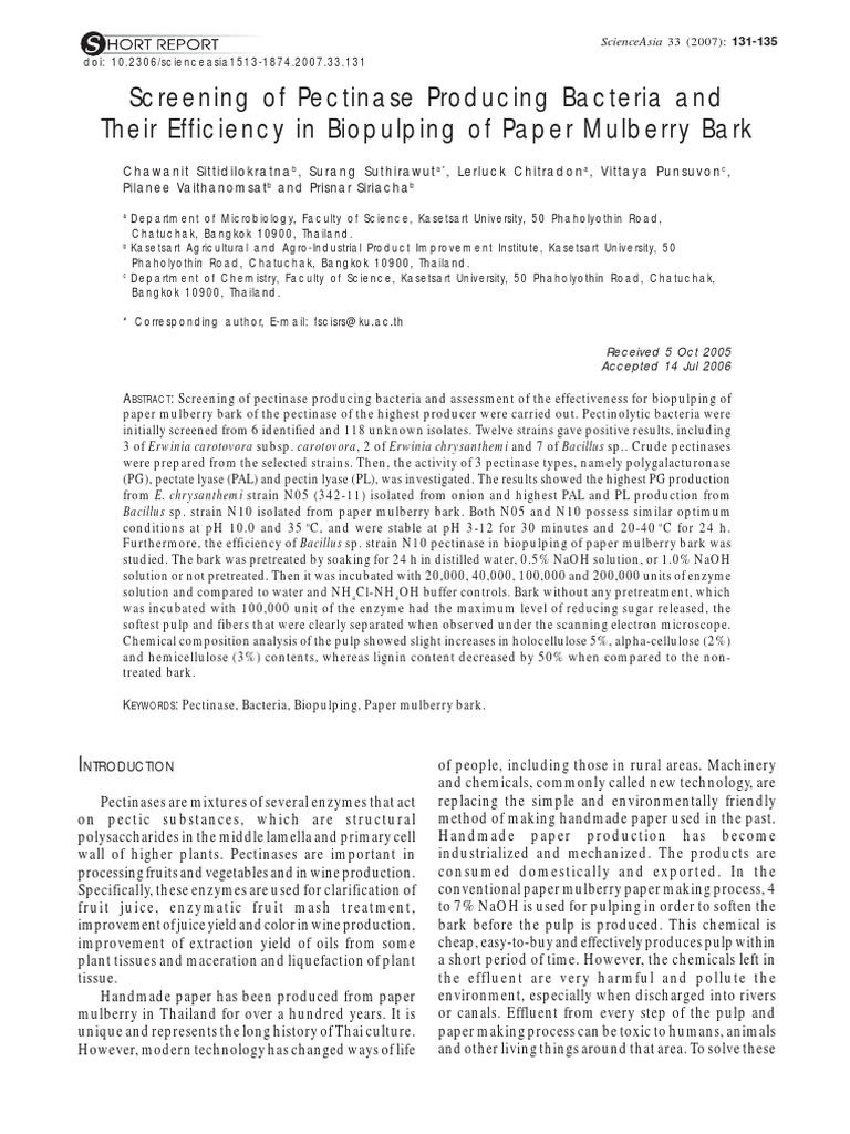 Screening of Pectinase Producing Bacteria and Their Efficiency in