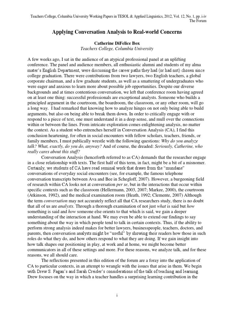 Conversation Analysis in Diverse Contexts | PDF | Conversation ...
