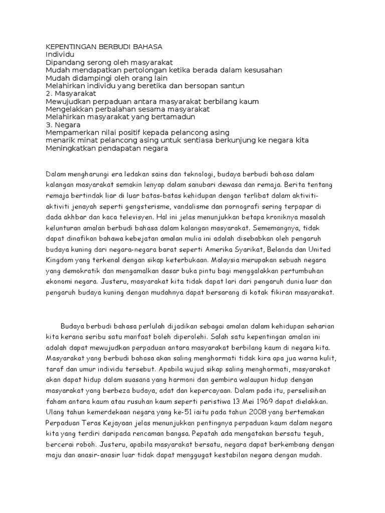 Kepentingan Berbudi Bahasa Pdf