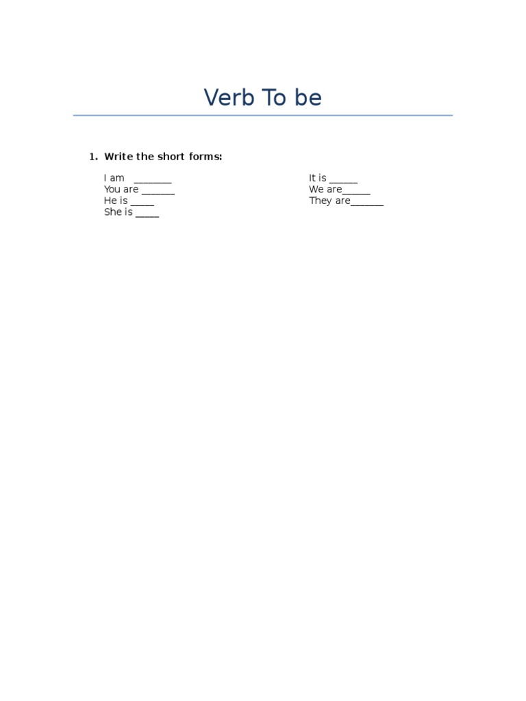 Verb To Be: 1. Write The Short Forms | PDF | Social Science