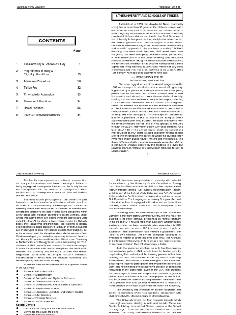 Jnu Propectus | PDF | Academic Degree | Doctor Of Philosophy