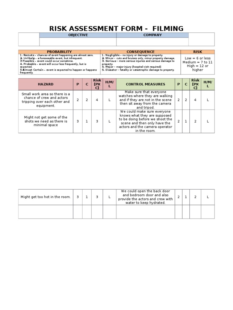 Filming Property Risk Assessment Template | PDF