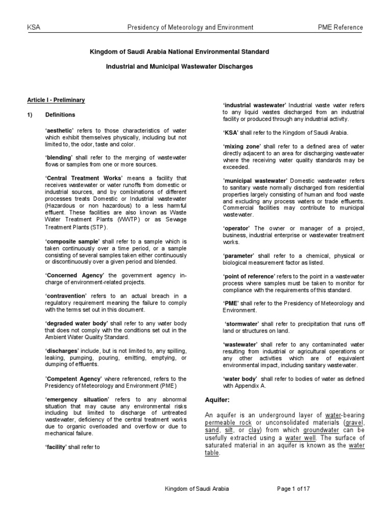 KSA Wastewater Discharge Standards | PDF | Aquifer | Wastewater