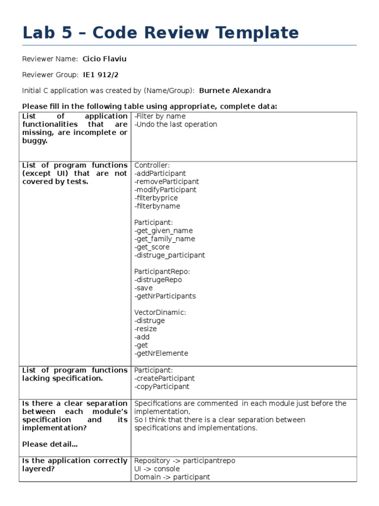 Lab 5 - Code Review Template | PDF | Business | Computers