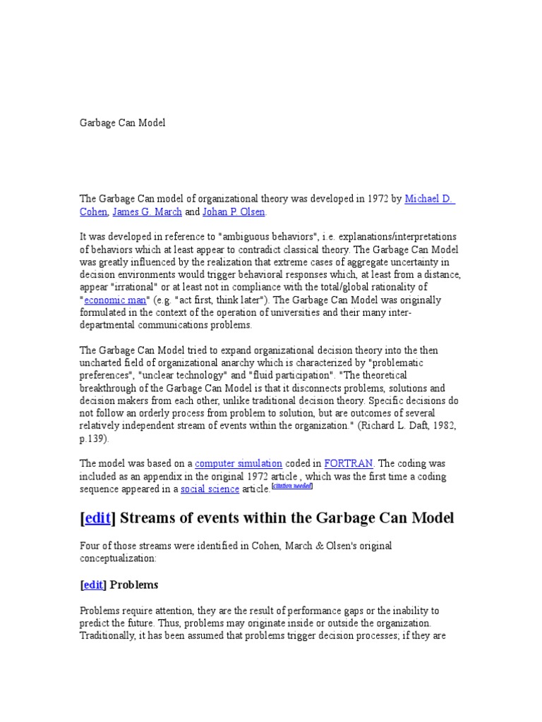 Garbage Can Model PDF Decision Theory Theory