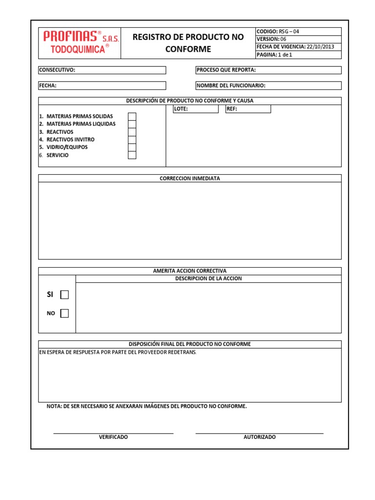 Registro De Producto No Conforme: 6. Servicio