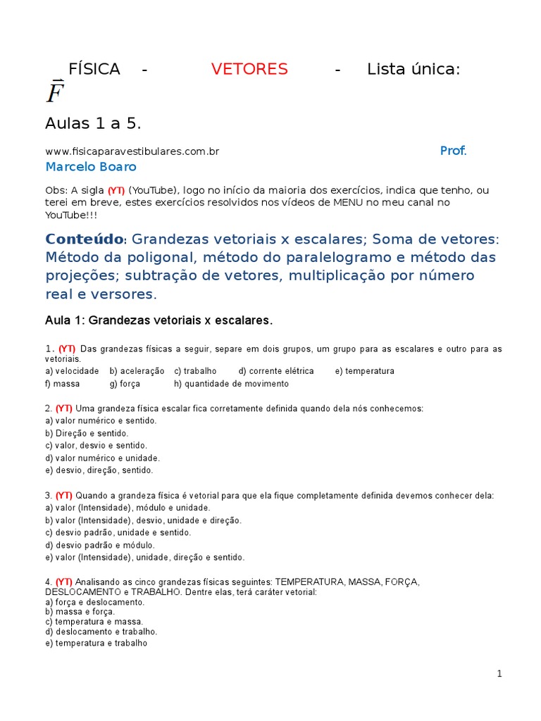 Exercícios de Vetores e Métodos de Soma | PDF | Vetor euclidiano ...