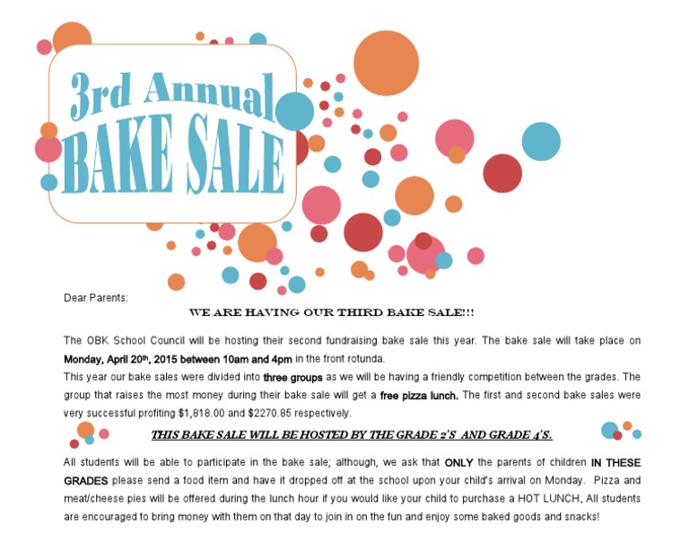 OBK School Bake Sale Fundraiser | PDF | Cuisine | Cooking