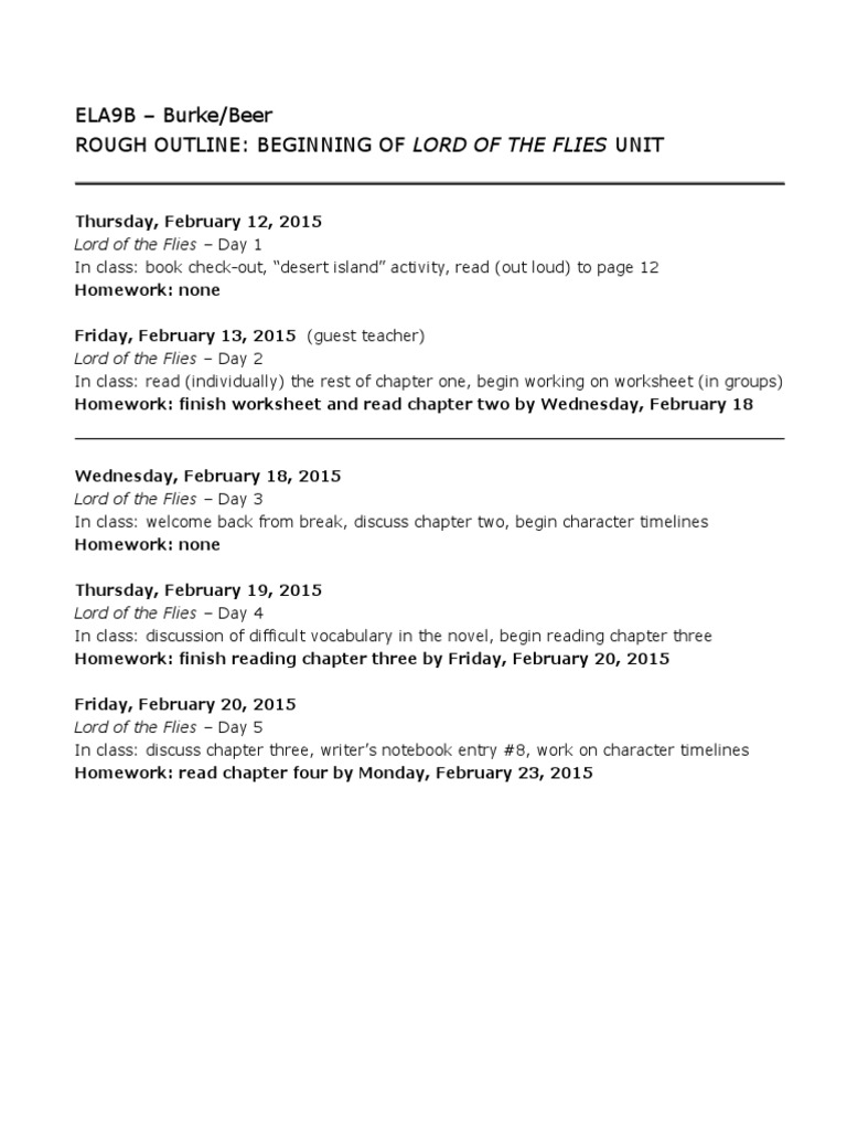 Lord of the Flies Unit Plan Outline | PDF
