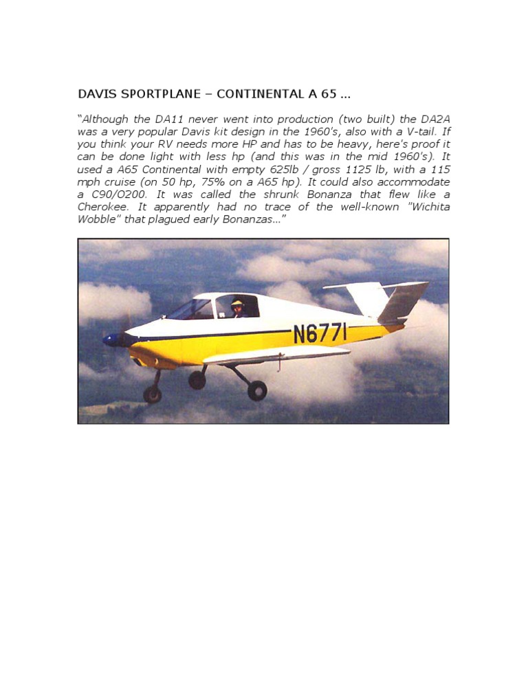 Davis DA2A Aircraft Overview | PDF