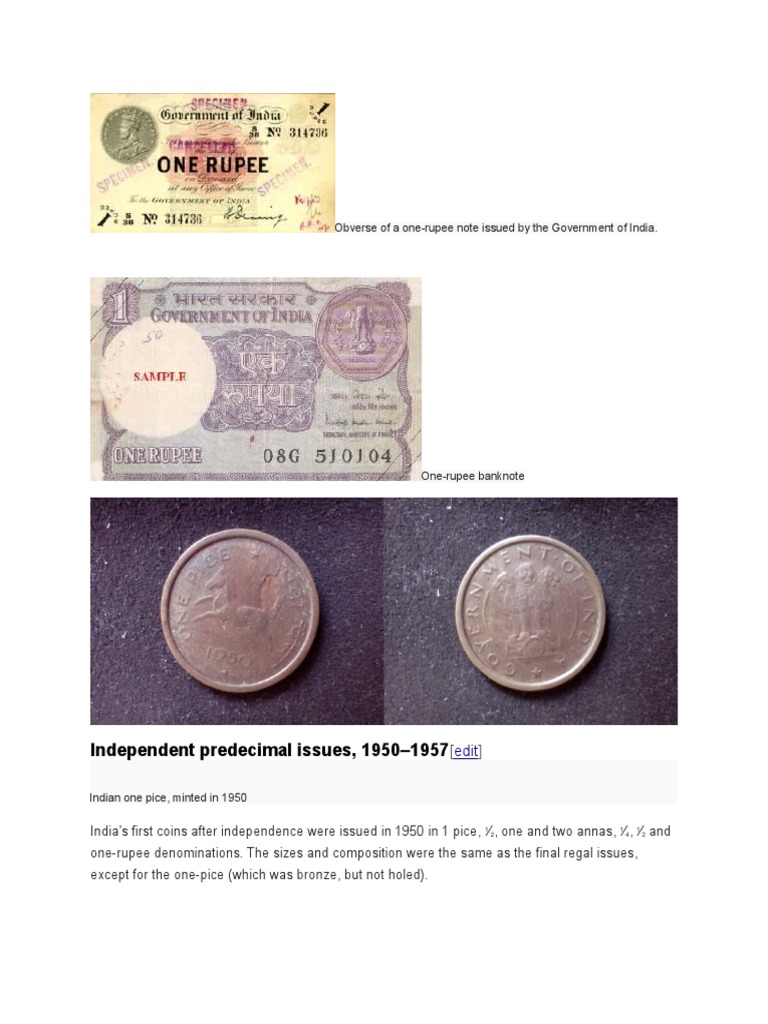 Indian One Rupee Note History | PDF