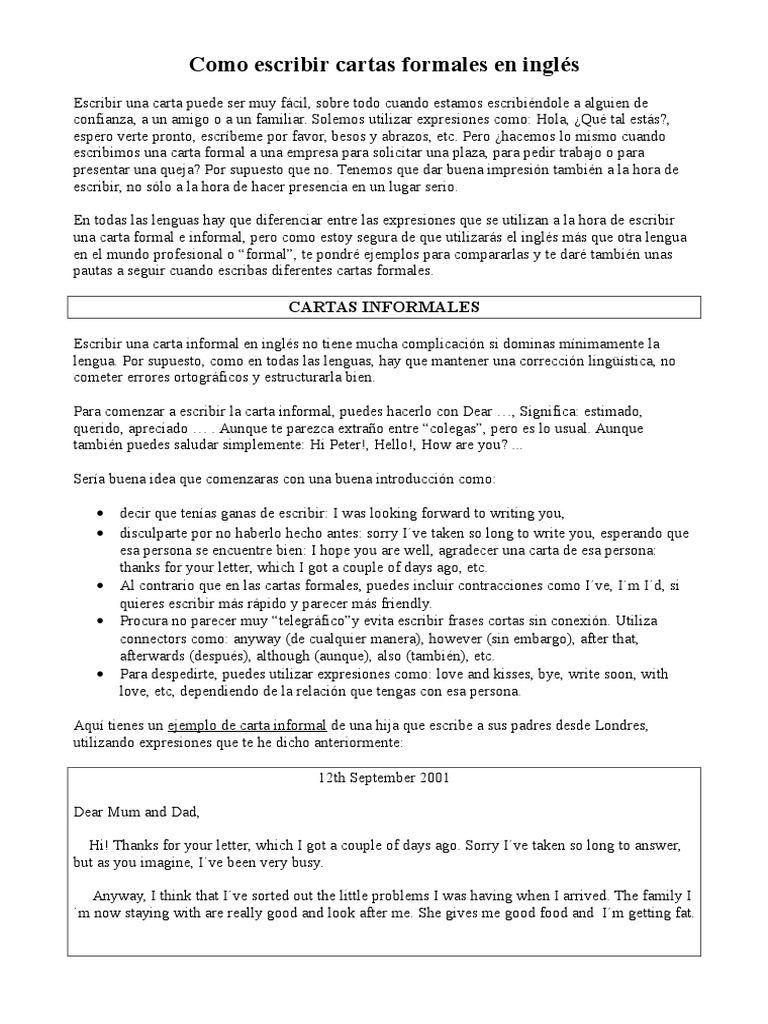 Cartas formales e informales en inglés | PDF | Texto | Comunicación escrita
