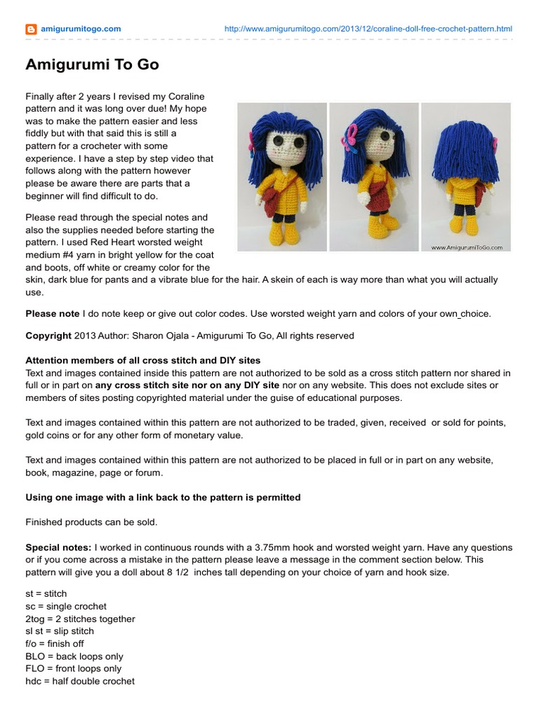 coraline doll pattern free