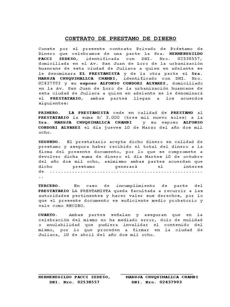 Modelo Contrato de Prestamo de Dinero | PDF | Gobierno