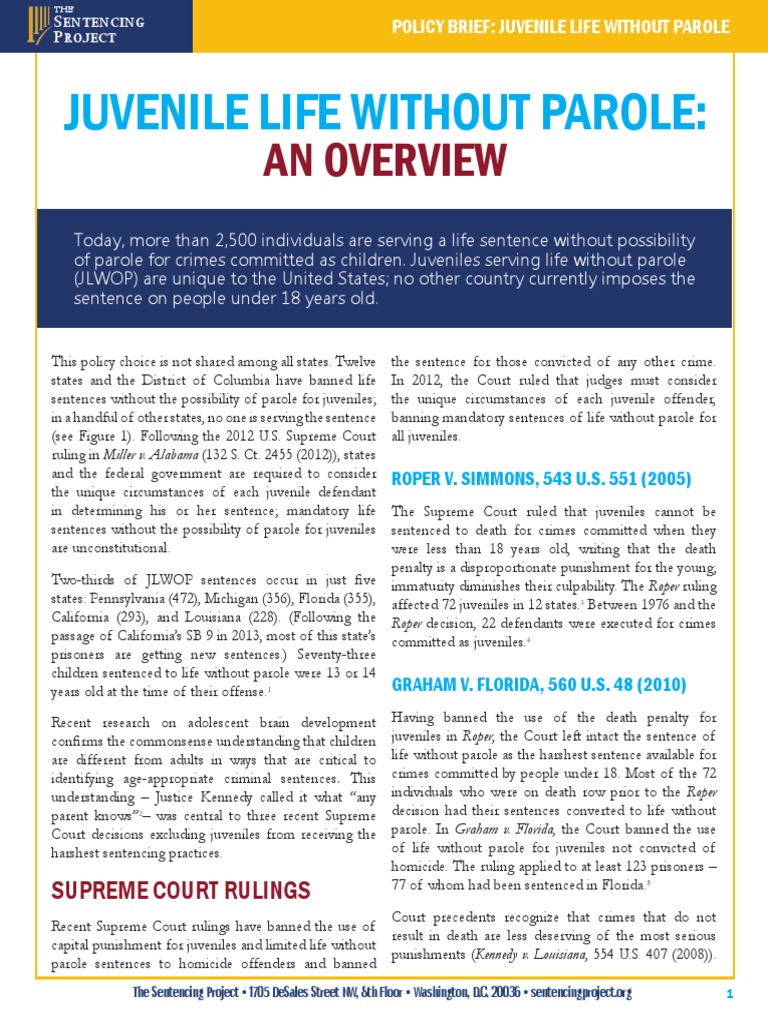 Juvenile Life Without Parole Life Imprisonment Parole