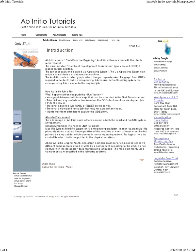 Ab Initio Tutorials PDF Unix Linux