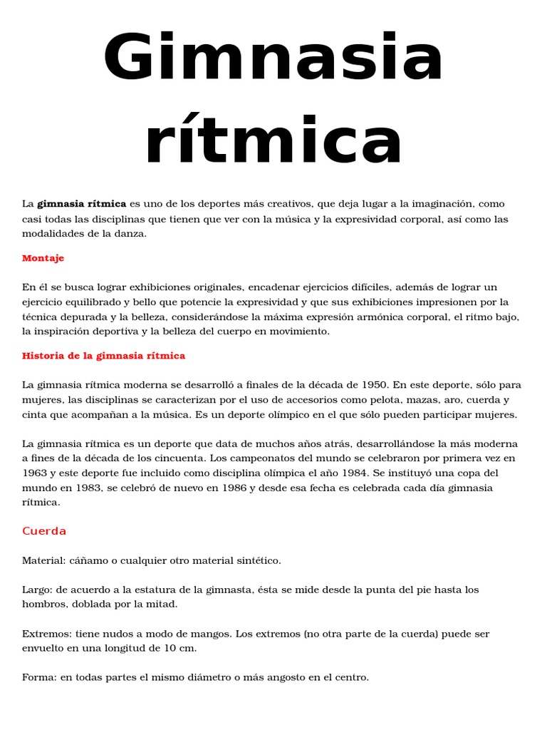 Elementos y historia de la gimnasia rítmica | PDF | Gimnasia | Deportes
