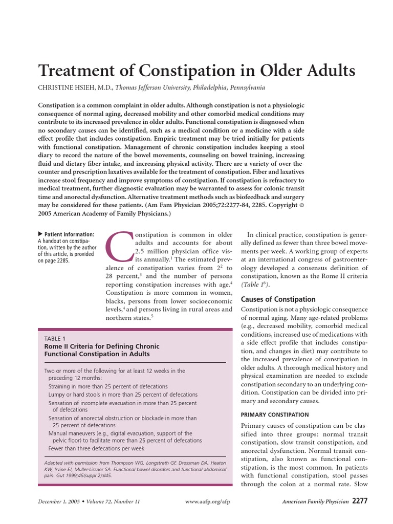 Treatment of Constipation in Older Adult AAFP Constipation Dietary