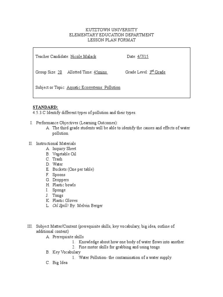 Water Pollution Lesson 5 PDF Water Pollution Lesson Plan