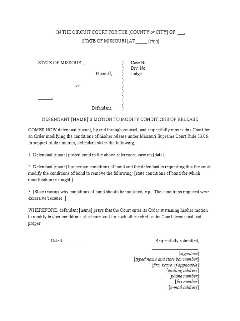 Motion to Modify Release Conditions | PDF | Bail | Public Law