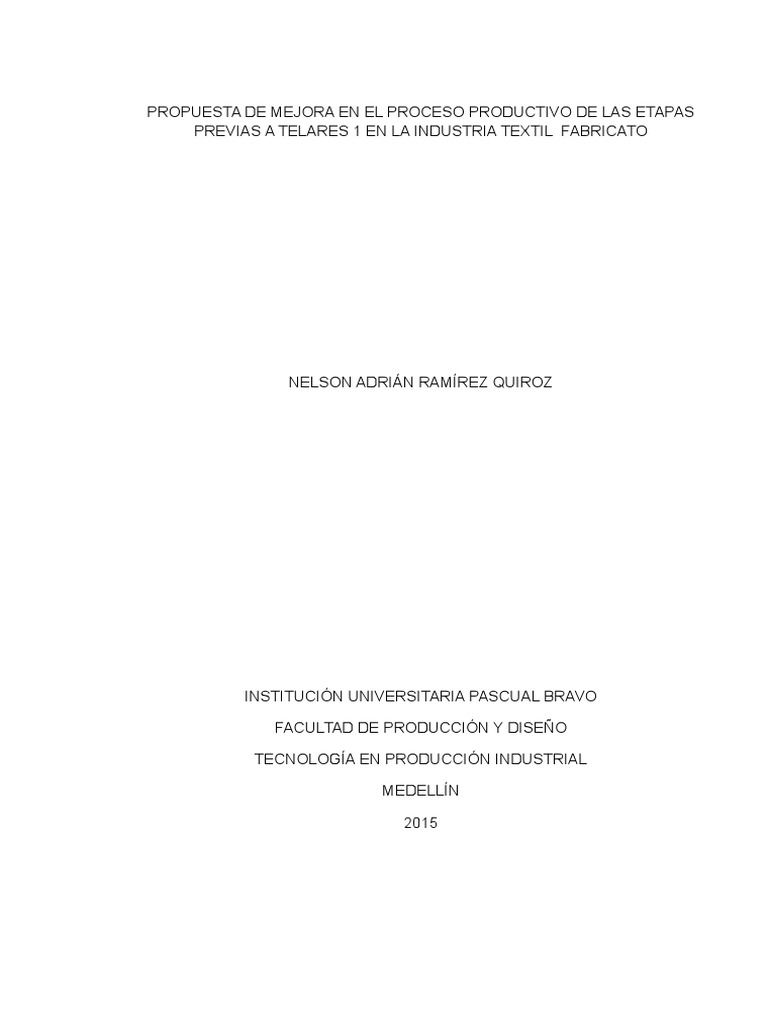 Mejora en El Proceso Productivo de La Industria Textil Fabricato. | PDF ...