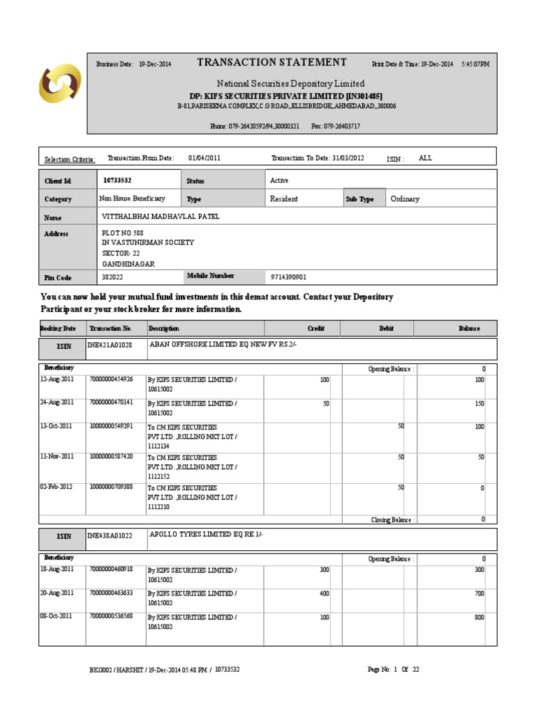 KIFS Securities Transaction Statement | PDF | Economy Of India ...