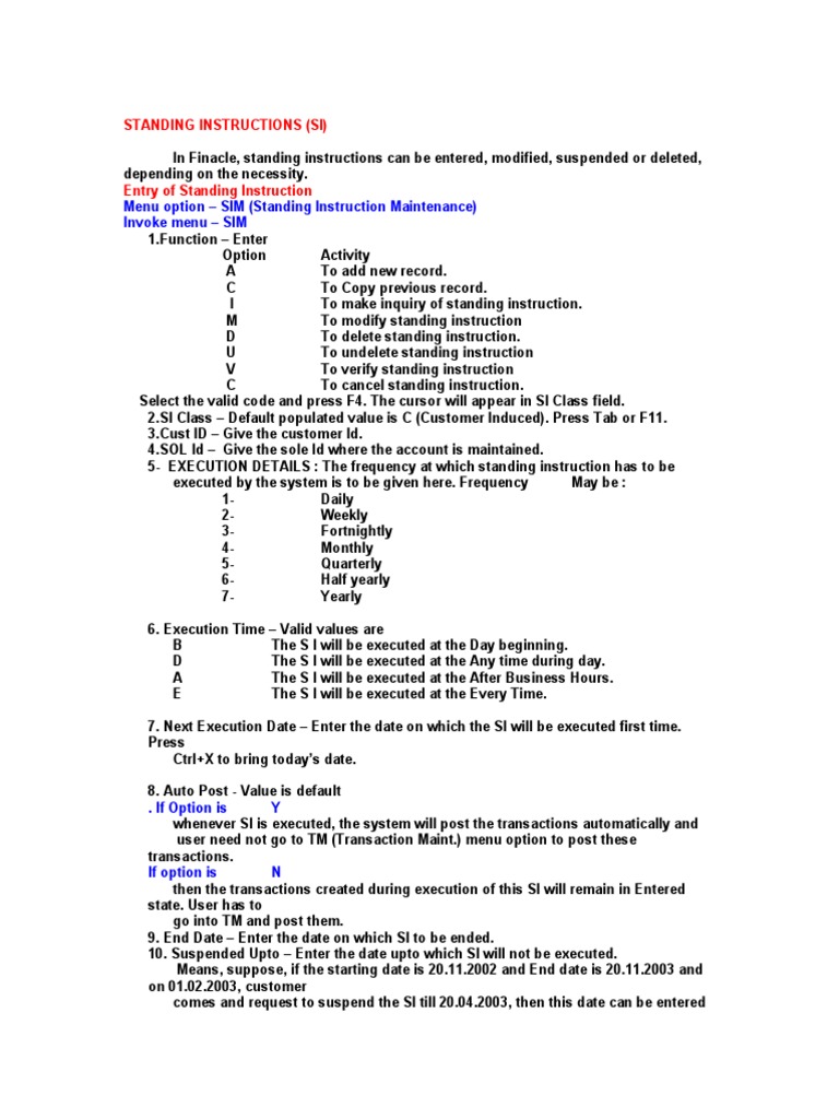 Standing Instructions PDF Debits And Credits Computing And