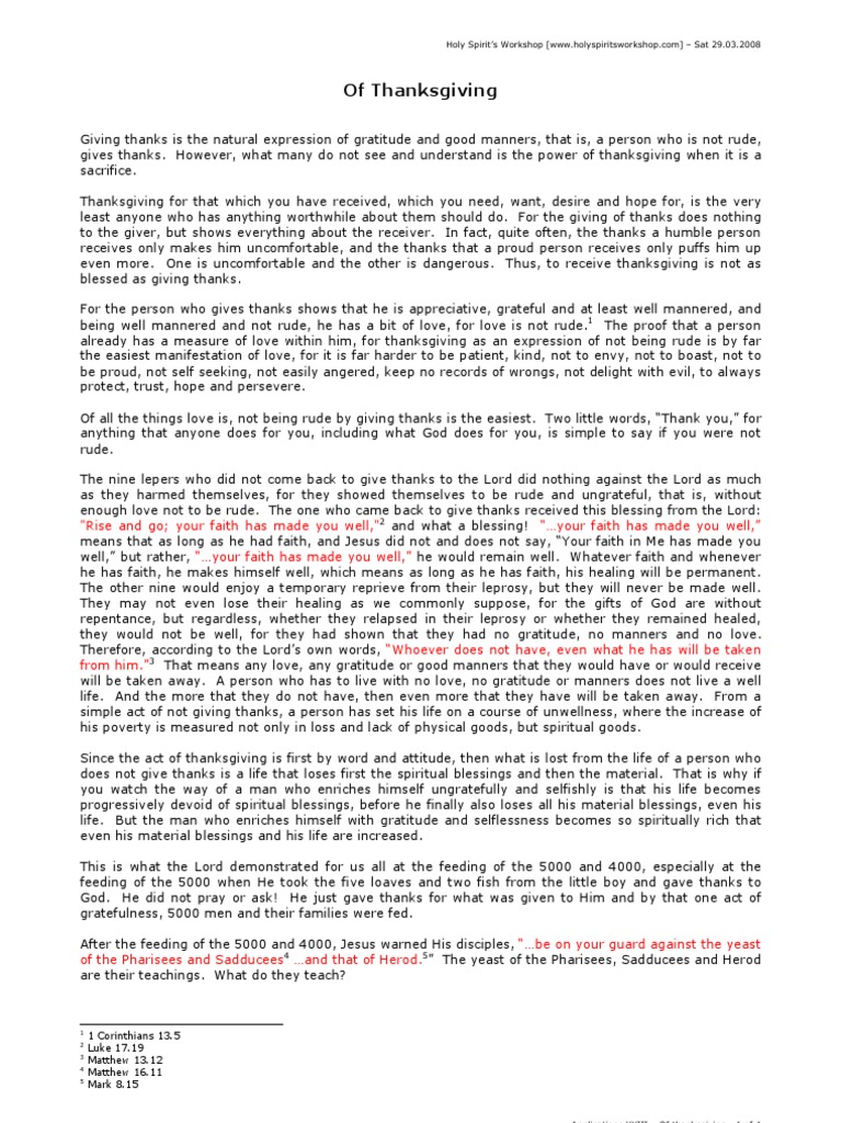 Power of Thanksgiving in Faith | PDF | Sacrifice | Miracle