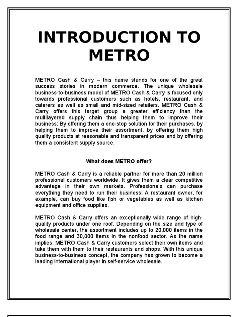 Introduction To Metro: What Does METRO Offer? | PDF | Retail | Warehouse
