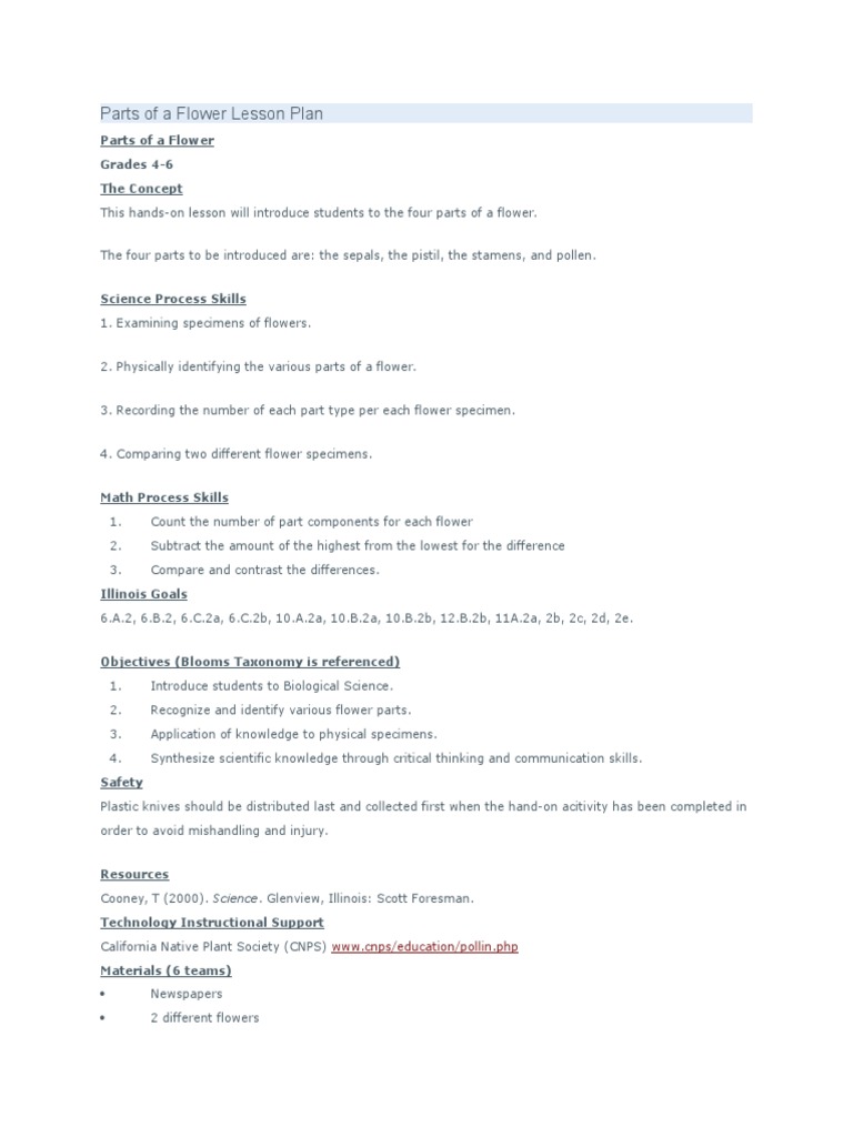 Parts of a Flower Lesson Plan | PDF | Petal | Flowers