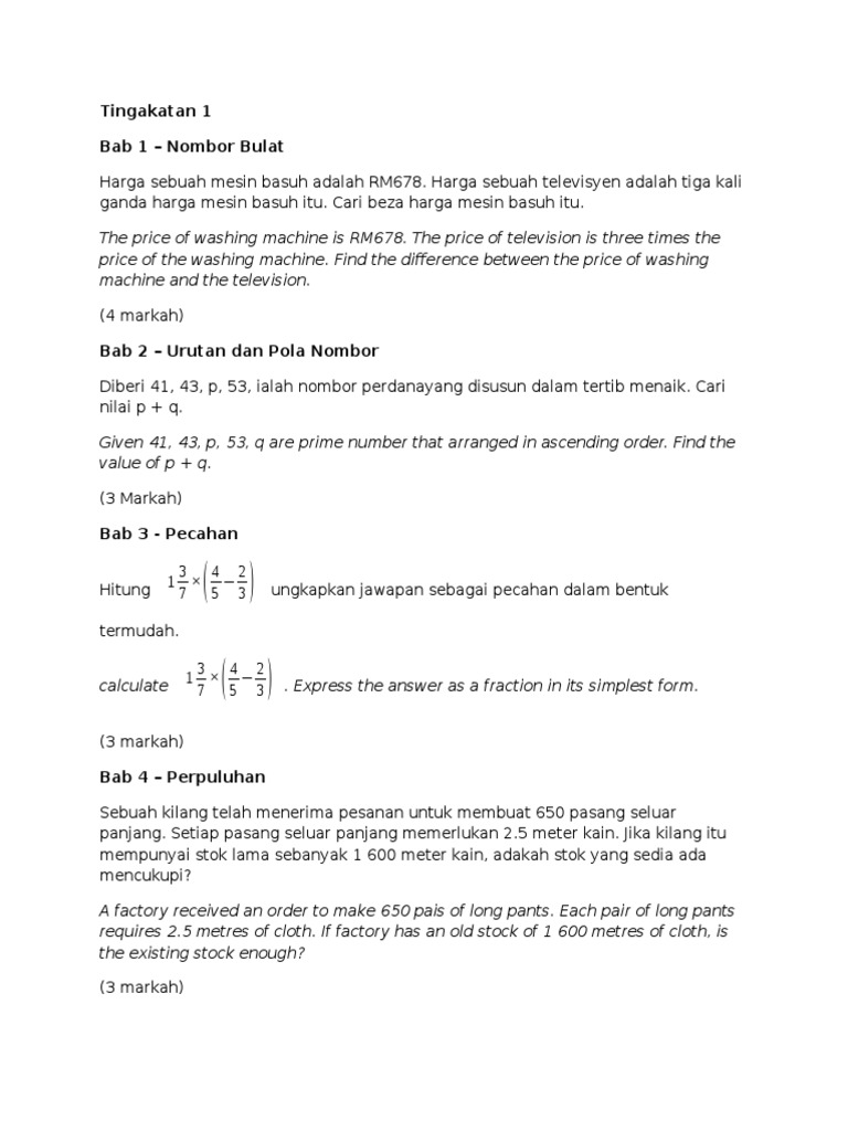 Soalan Kbat Matematik