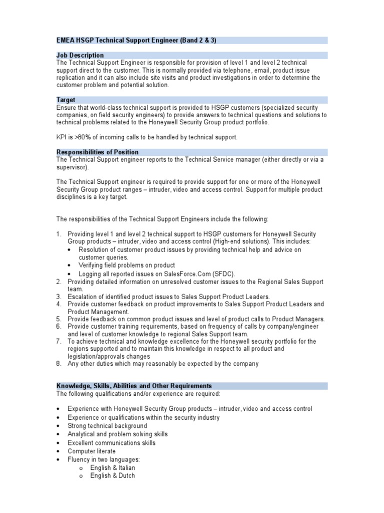 Providing WorldClass Technical Support The Responsibilities and Requirements of a Honeywell