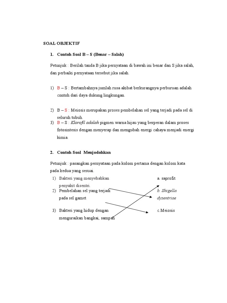 Contoh Soal Menjodohkan