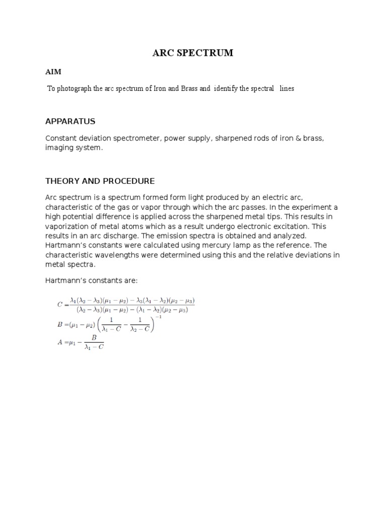 Iron and Brass Arc Spectrum Analysis | PDF | Science & Mathematics