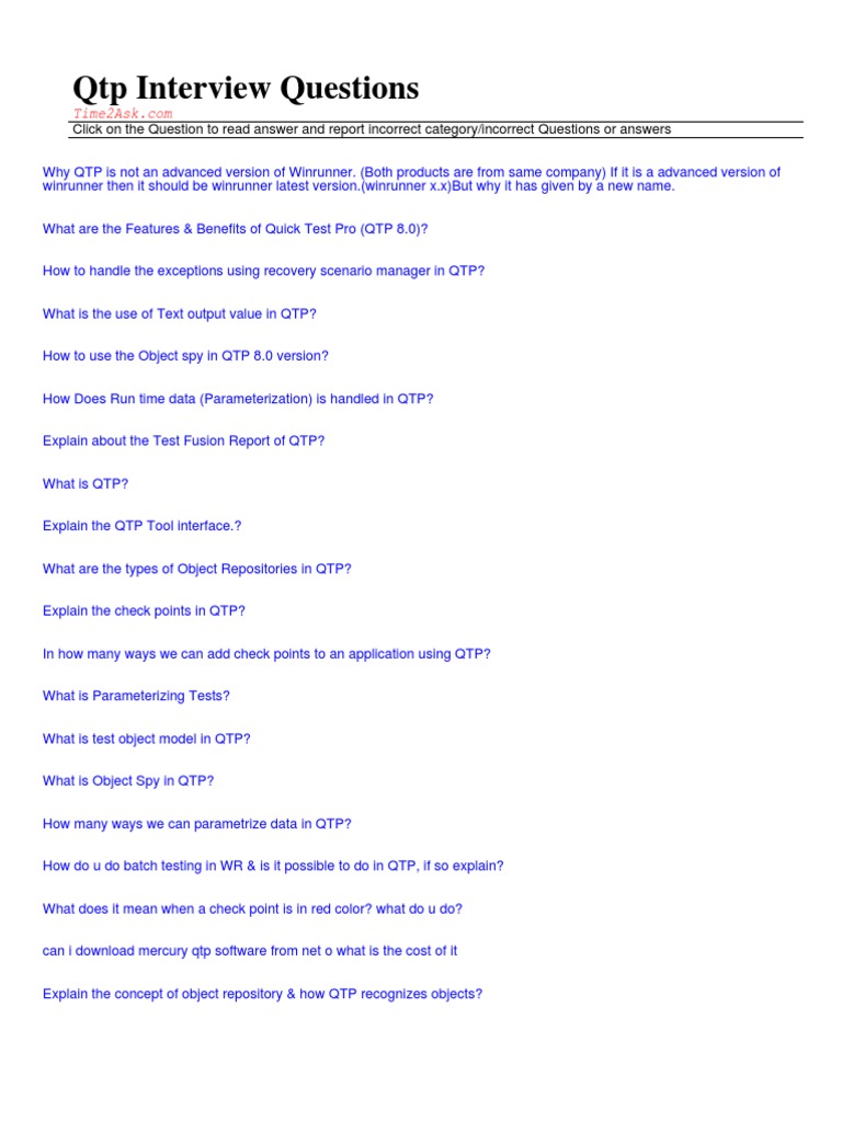 QTP Interview Questions PDF | PDF | Software Testing | Scripting Language