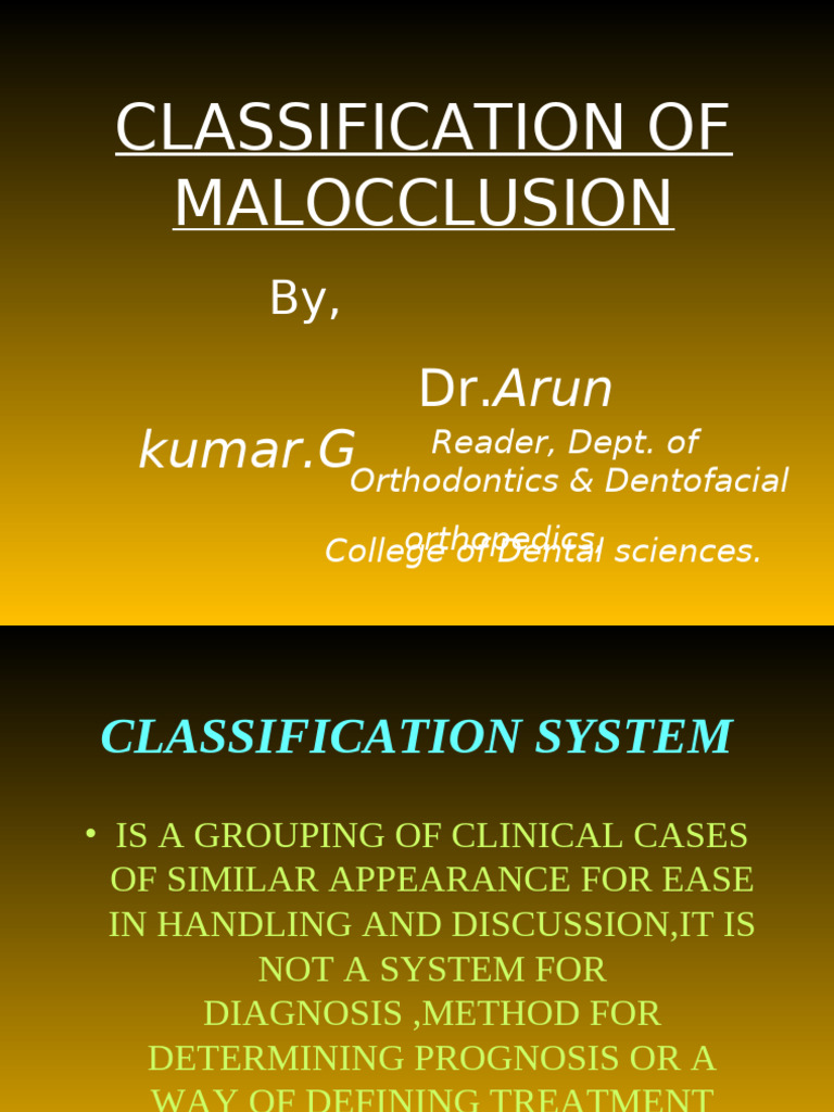 Malocclusion Classification Guide | PDF | Dentistry Branches | Dental ...