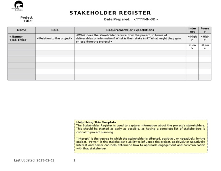 Stakeholder Register Template Guide | PDF | Finance & Money Management