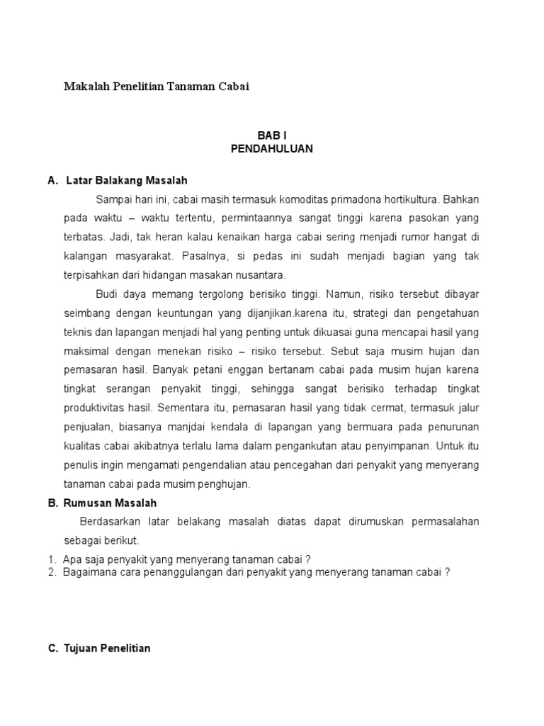 Makalah Penelitian Tanaman Cabai