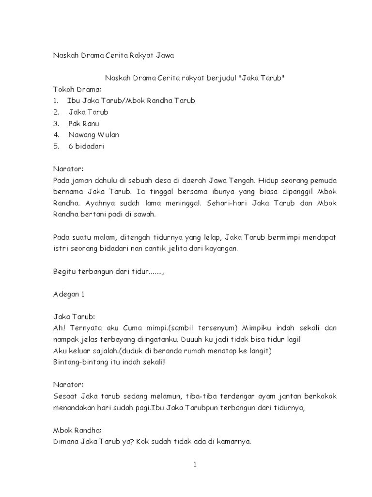 Naskah Drama Cerita Rakyat Jawa Jaka Tarub