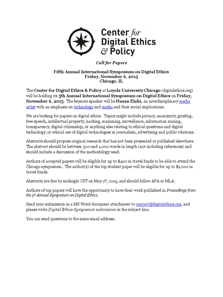 Call for Papers: Digital Ethics Symposium | PDF | Social Science
