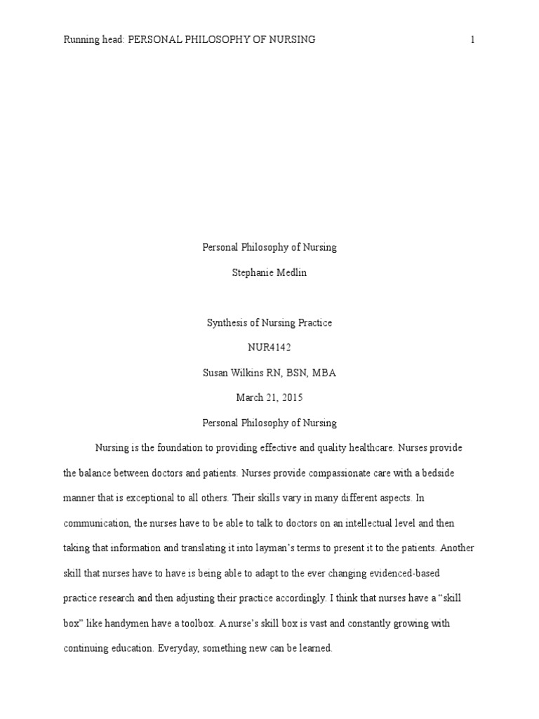 Personal philosophy related to nursing