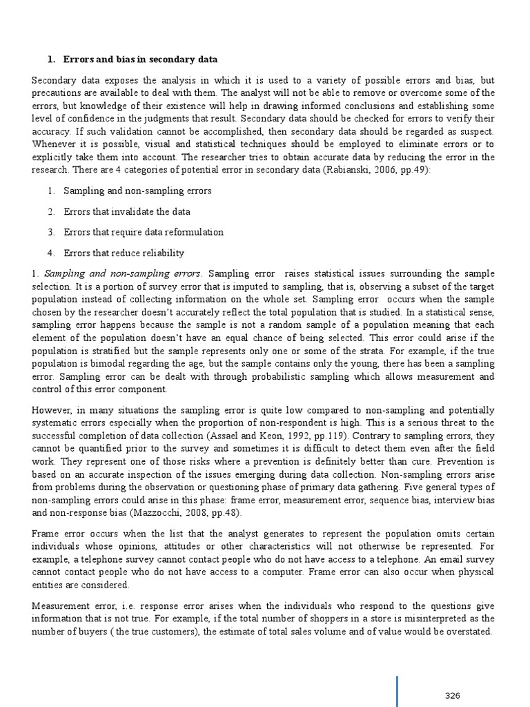 Errors and Bias in Secondary Data Analysis | PDF | Sampling (Statistics ...