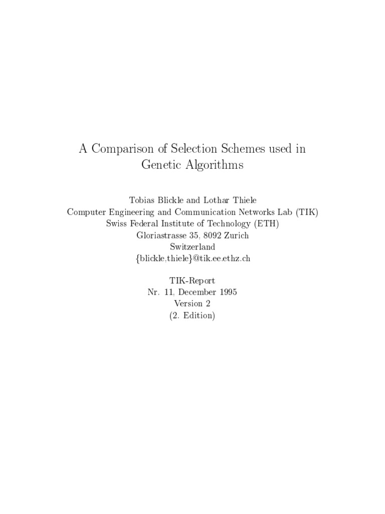 Genetic Algorithm Selection Schemes Comparison | PDF | Probability ...